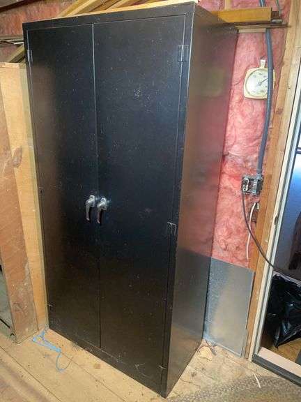 Black metal storage cabinet - contents NOT included