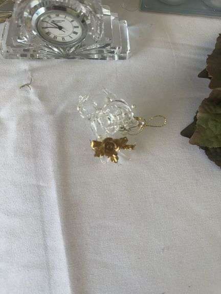 (2) Vases, (12) Napkin Rings, Waterford Crystal Clock, Leather Leaf, and other misc.