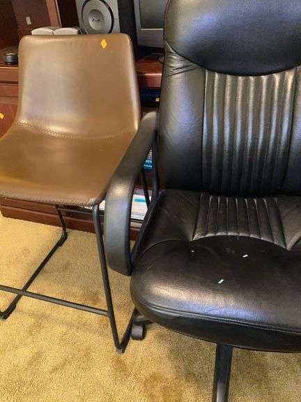 Black Rolling Office Chair, Leather Barstool