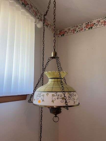 (2) Vintage Chain Hanging Handpainted Glass Lights