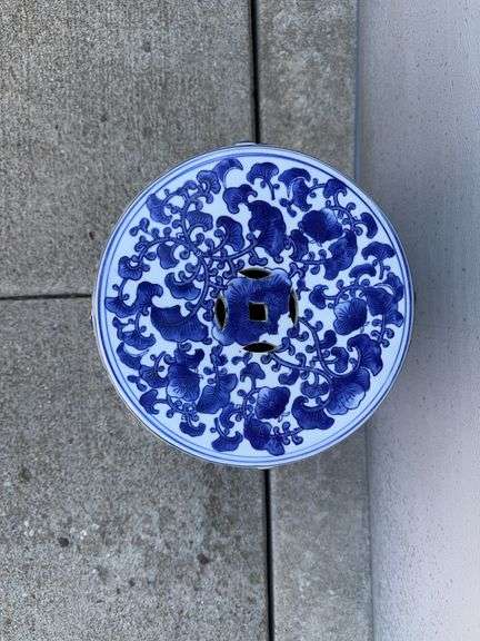 Floral White and Blue Plant Stand