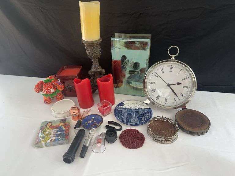 Pottery Barn Clock, Wax Warmer, Ronda Decor Plate, and other misc.