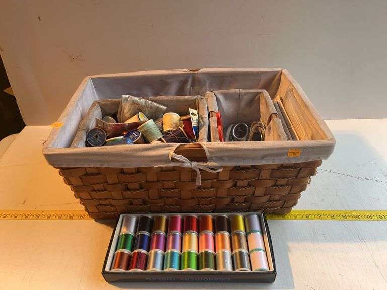Sewing Basket with Patterns and Thread