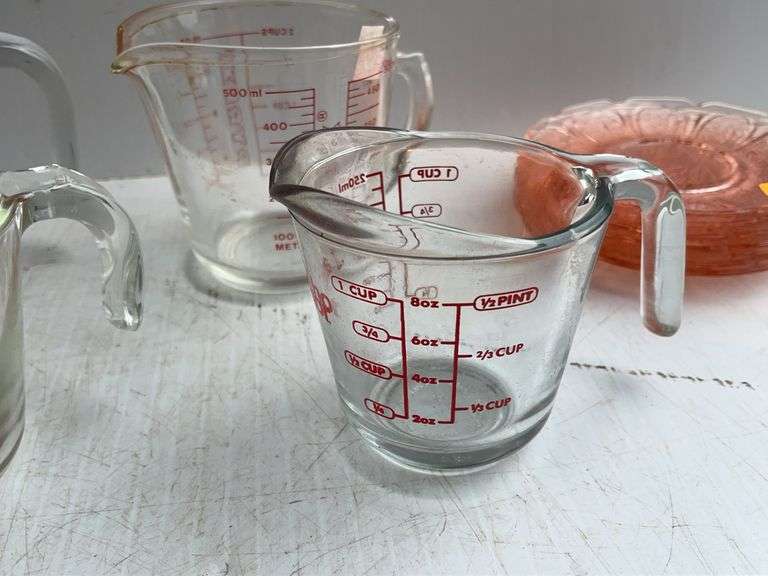 Pyrex & Anchor Hocking Measuring Cups and Depression Era Saucers