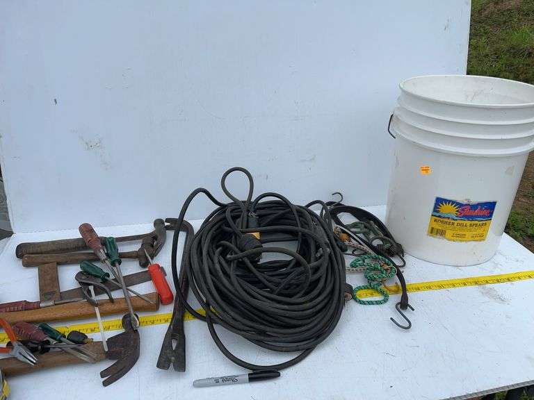 Bucket with Extension Cord and Handtools