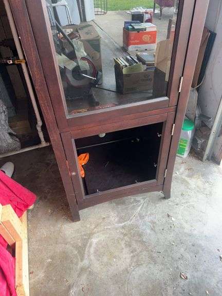 Wooden Cabinet with Light, ONE GLASS DOOR MISSING