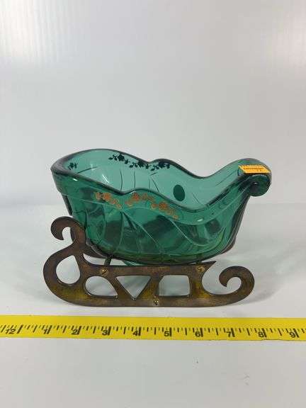 Fenton Green Sleigh Candy Dish