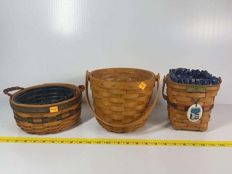 2 Round Longaberger Fruit Baskets, 1 Square Bee Basket
