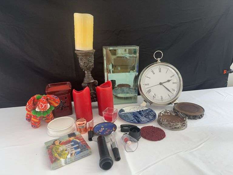 Pottery Barn Clock, Wax Warmer, Ronda Decor Plate, and other misc.