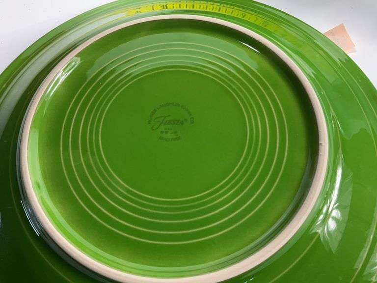 (5) Green Fiesta Ware Plates, Fiesta Ware Platter, Gravy Bowl