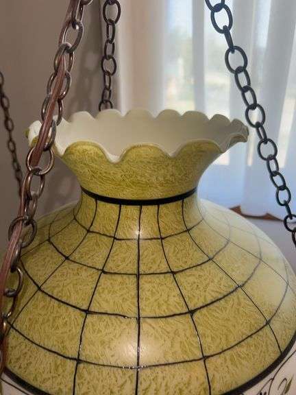 (2) Vintage Chain Hanging Handpainted Glass Lights