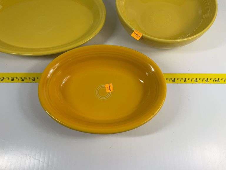 Yellow Fiesta Ware Platter, Bowls and Vegetable Bowl