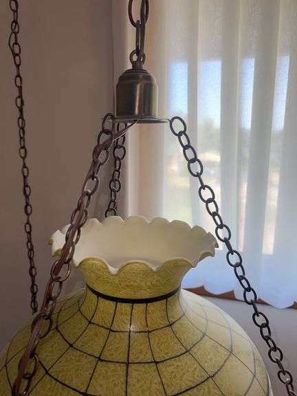 (2) Vintage Chain Hanging Handpainted Glass Lights