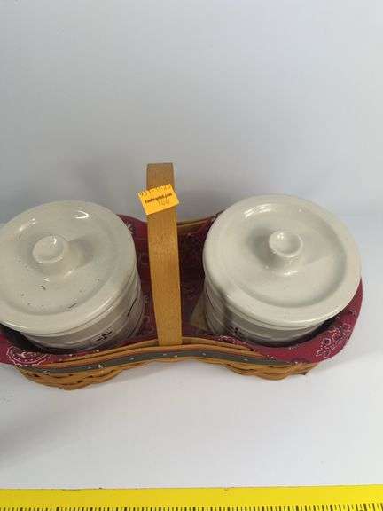 Longaberger Shaker Taker Basket and 2 Crocks