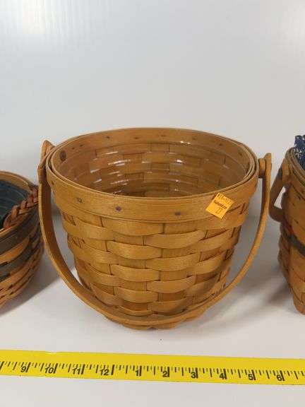 2 Round Longaberger Fruit Baskets, 1 Square Bee Basket