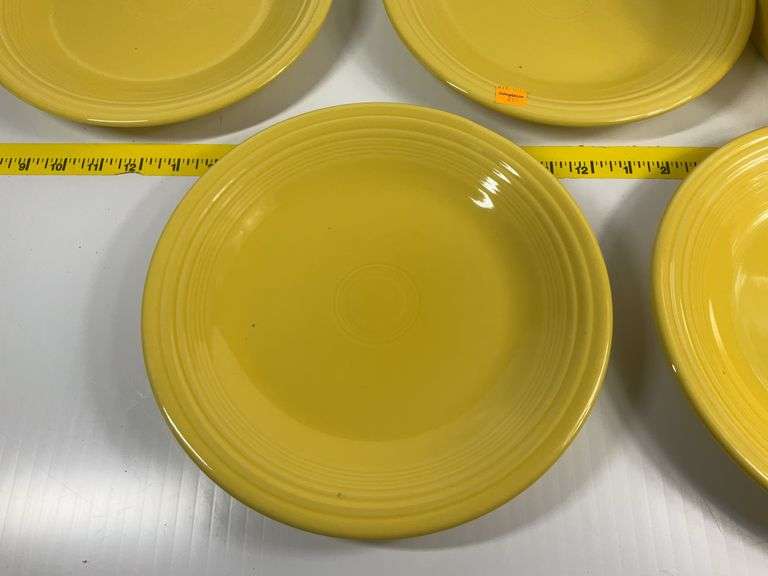 4 Yellow Fiesta Ware Plates, Casserole Dish