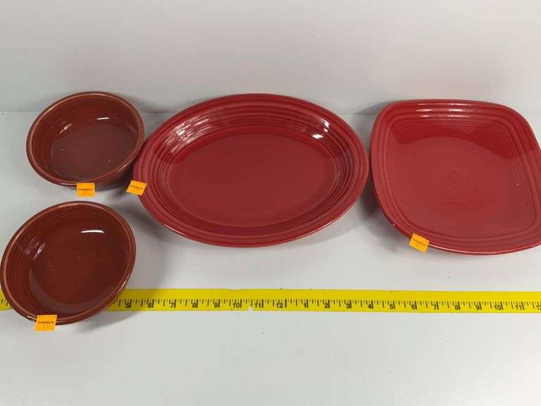 Red Fiesta Ware Platter, Plate, 2 Bowls