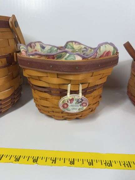 Longaberger Catch All Basket with Wooden Lid, Longaberger Round Basket with Leather Handles, Longabe