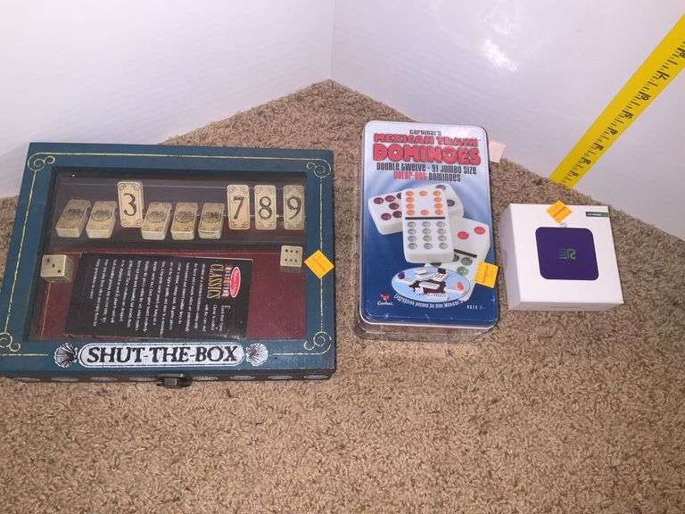 Shut the Box Game, Dominoes, IPhone Ear Buds
