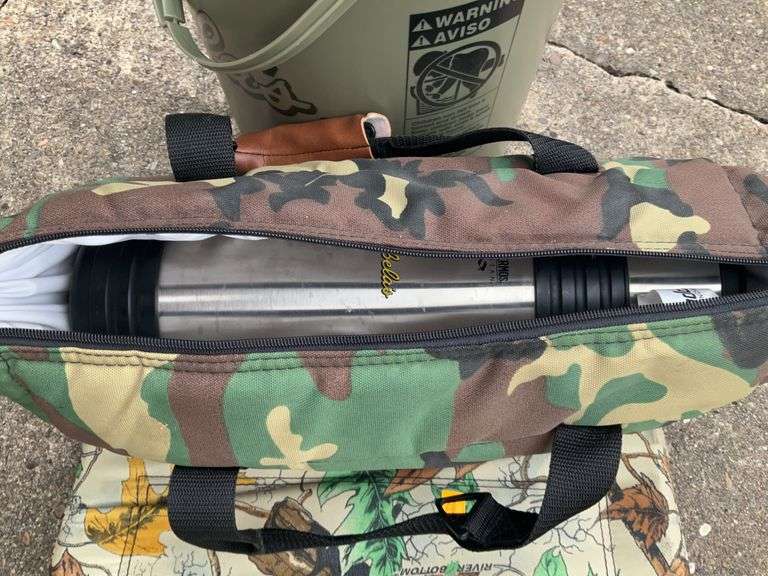 Cabelas 5 Gallon Bucket Swivel Seat, Camouflage Folding Seat, Camouflage Cooler with Thermos