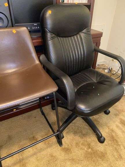 Black Rolling Office Chair, Leather Barstool
