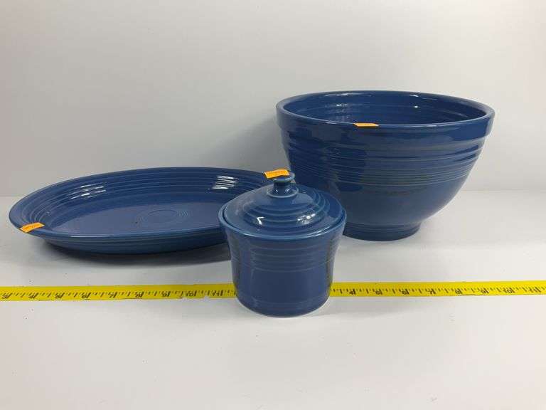 Blue Fiestaware Bowl, Platter, Sugar Bowl