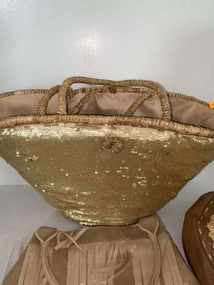 Sequined Bucket Purse, Faux Leather Fringe Purse, Faux Leather Purse
