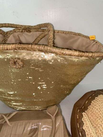 Sequined Bucket Purse, Faux Leather Fringe Purse, Faux Leather Purse