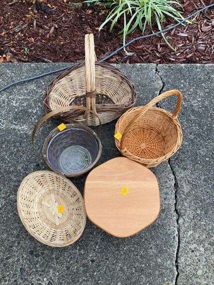 4 Wicker Baskets, 1 Longaberger BasketBasket