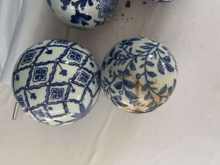 (8) Blue and White Patterned Ceramic Balls
