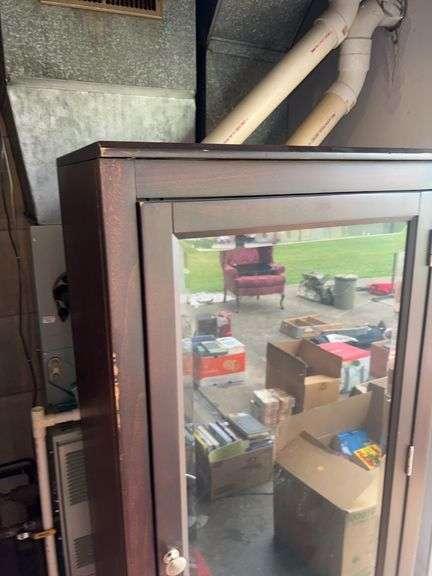Wooden Cabinet with Light, ONE GLASS DOOR MISSING