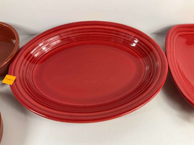 Red Fiesta Ware Platter, Plate, 2 Bowls