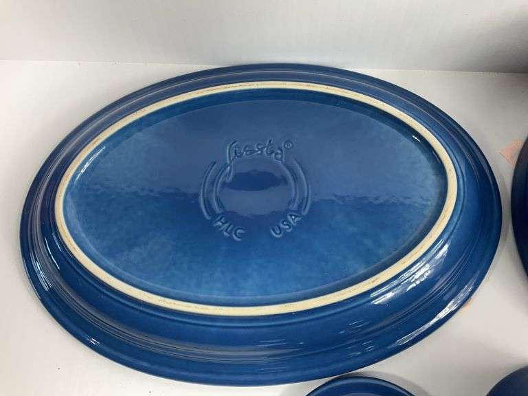 Blue Fiestaware Bowl, Platter, Sugar Bowl