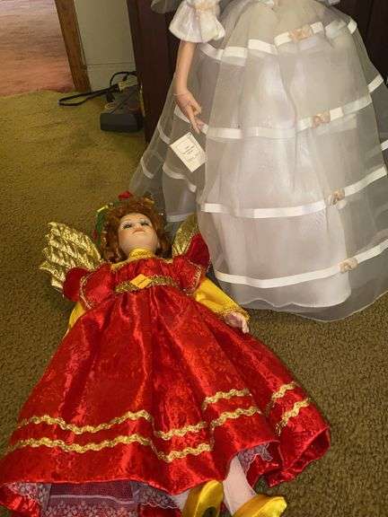 Seymour Mann Connoisseur Collection Christmas Angel Porcelain Doll, Ashton Drake 1999 Bridal Porcela