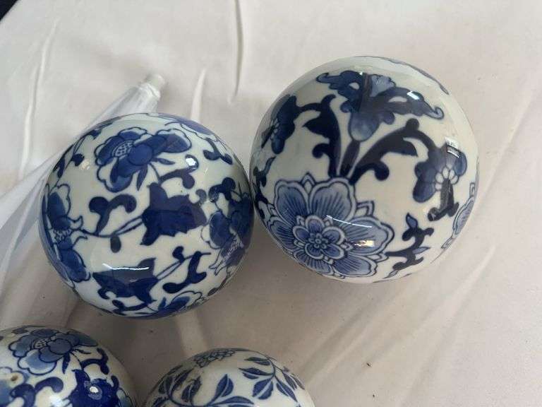 (8) Blue and White Patterned Ceramic Balls