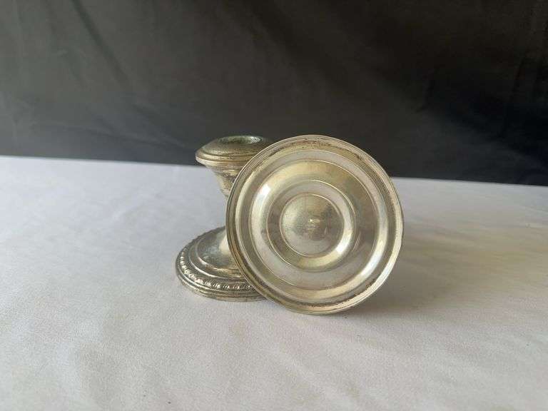 (2) Sterling Candle Stick Holder, Flask, Jelly Dish and Serving Dish