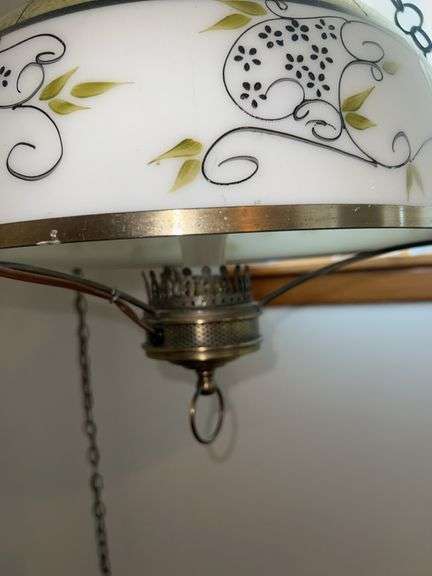 (2) Vintage Chain Hanging Handpainted Glass Lights