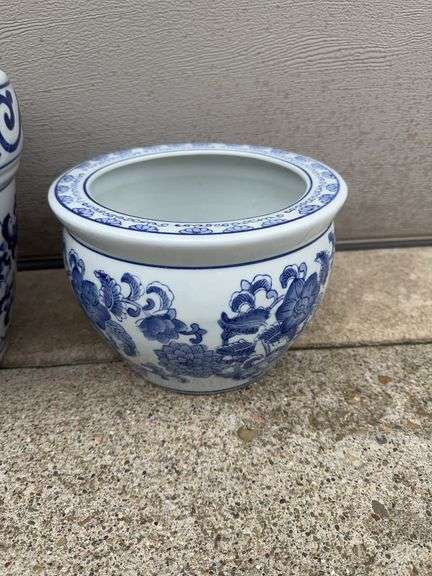(2) Blue and White Flower Pots