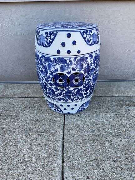 Floral White and Blue Plant Stand