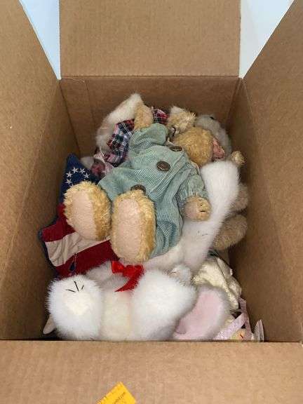 Box of Stuffed Animals and Accessories