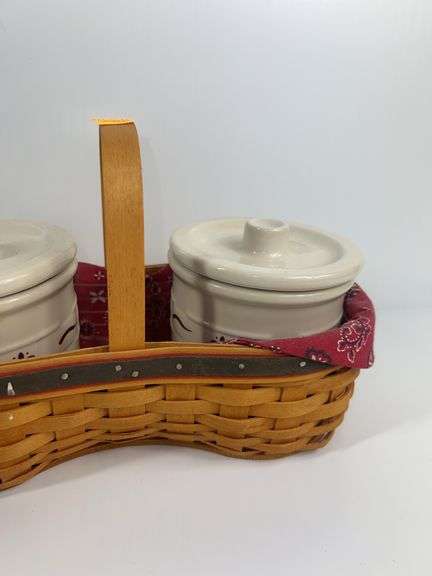 Longaberger Shaker Taker Basket and 2 Crocks