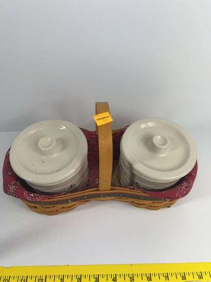 Longaberger Shaker Taker Basket and 2 Crocks