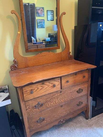 Antique Oak Dresser and Tilting Mirror
