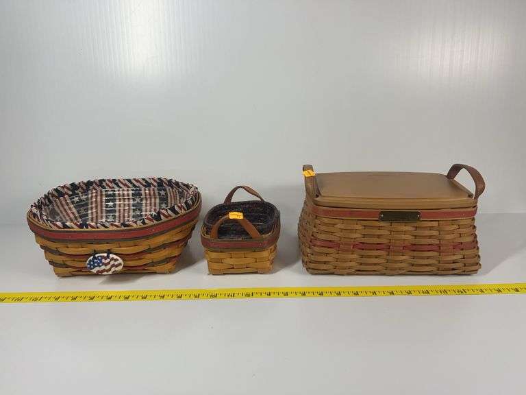2002 Longaberger Traditions Christmas Basket, Longaberger Small Basket, Longaberger Blue Ribbon All 