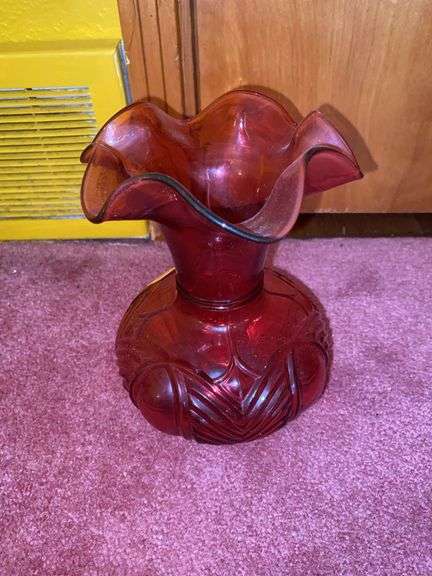 Fenton Cranberry Ruffled Vase