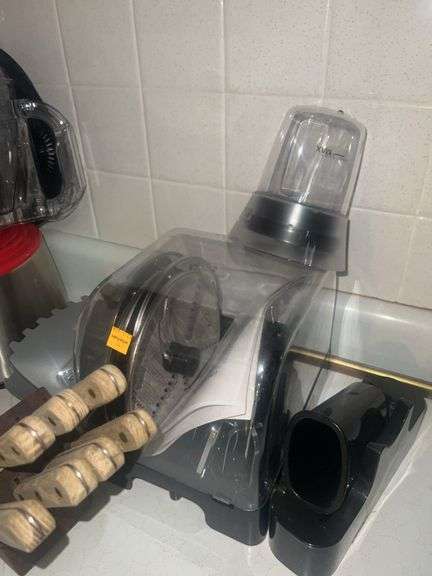 Assorted Kitchen Appliances and Butcher Block with Knives