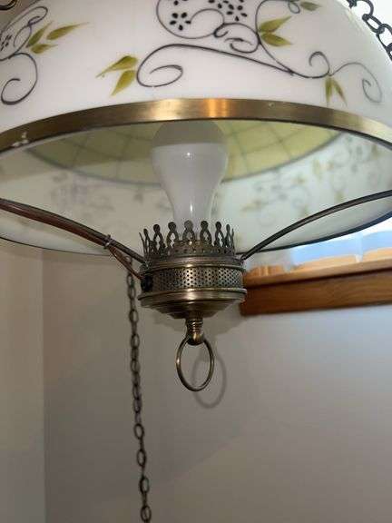 (2) Vintage Chain Hanging Handpainted Glass Lights