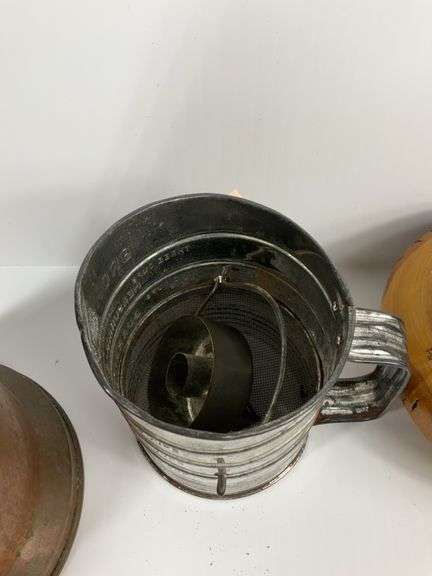 Vintage Sad Iron, Vintage Copper Tea Pot, Vintage Sifter, Nut Cracker Bowl