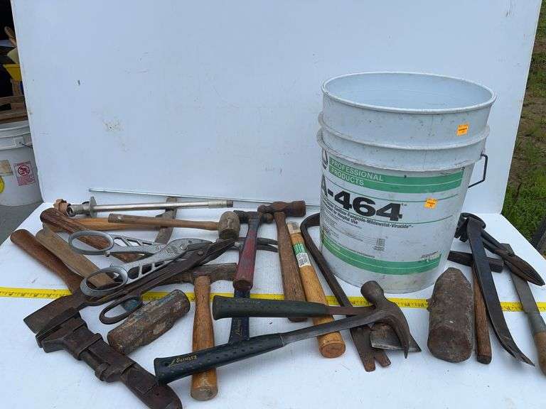 Buckets with Hammers, Snips, Clamps, Etc.
