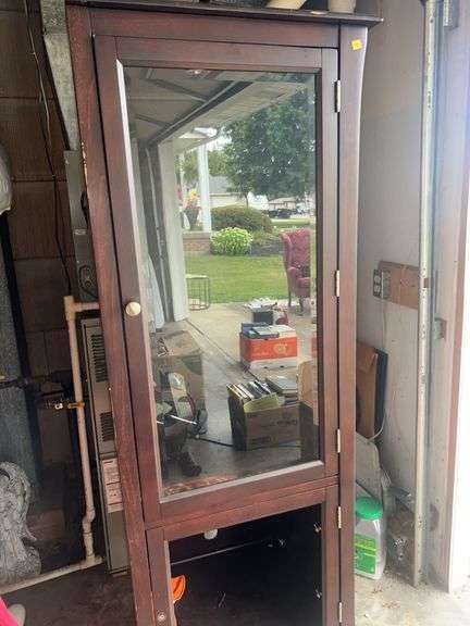 Wooden Cabinet with Light, ONE GLASS DOOR MISSING